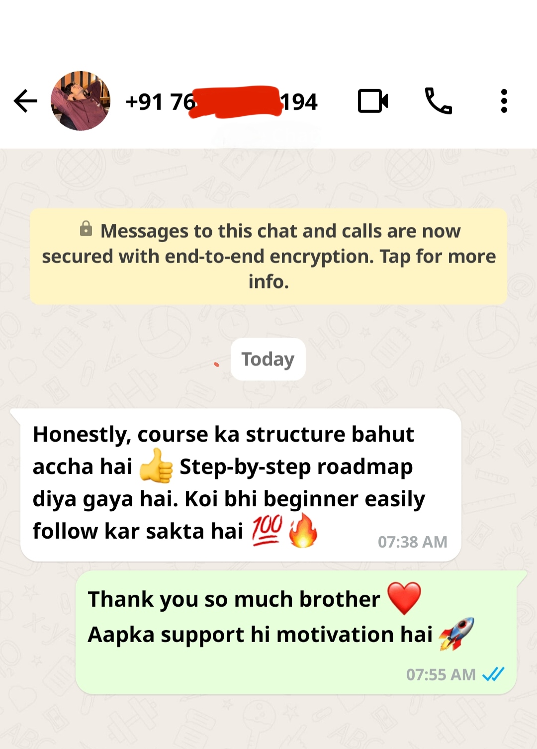 Real student review screenshot