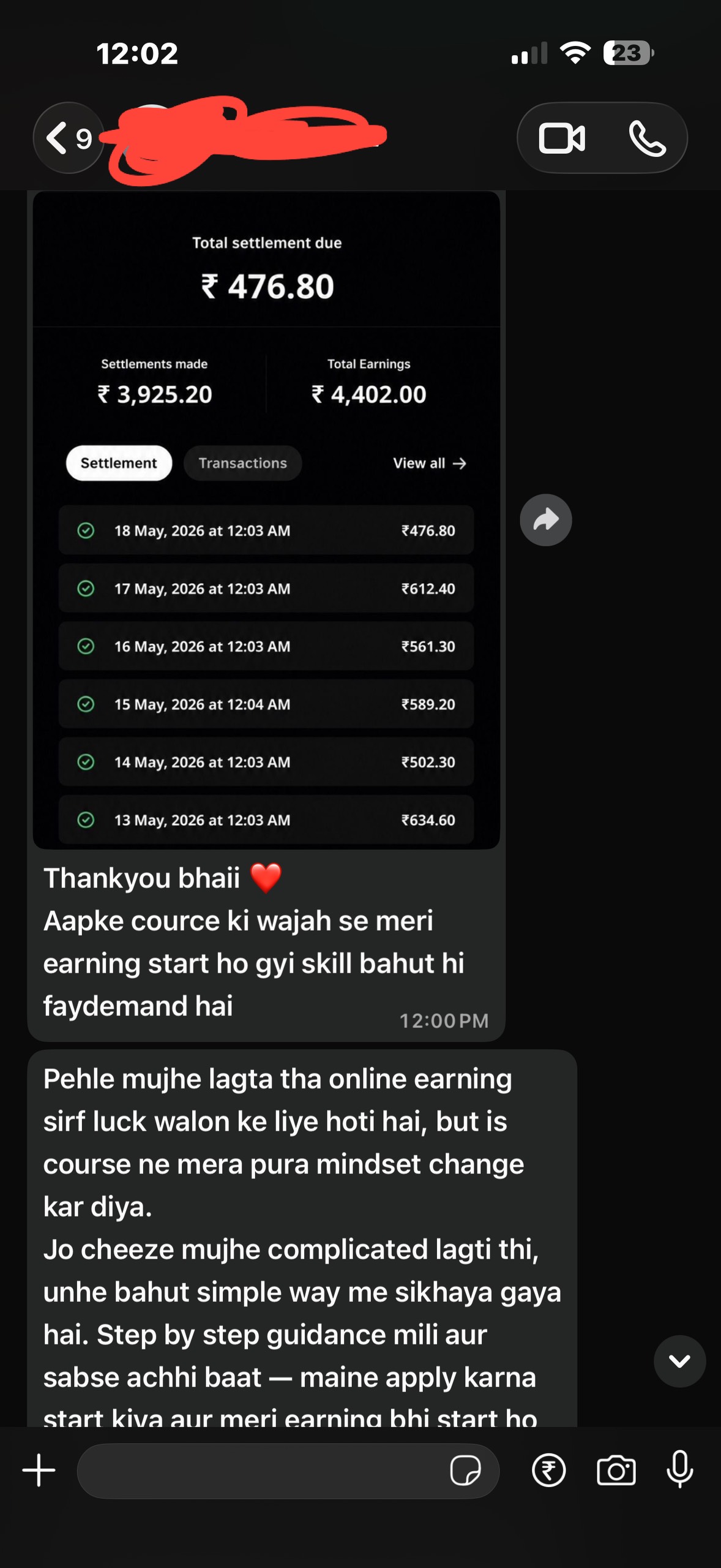 Real student review screenshot
